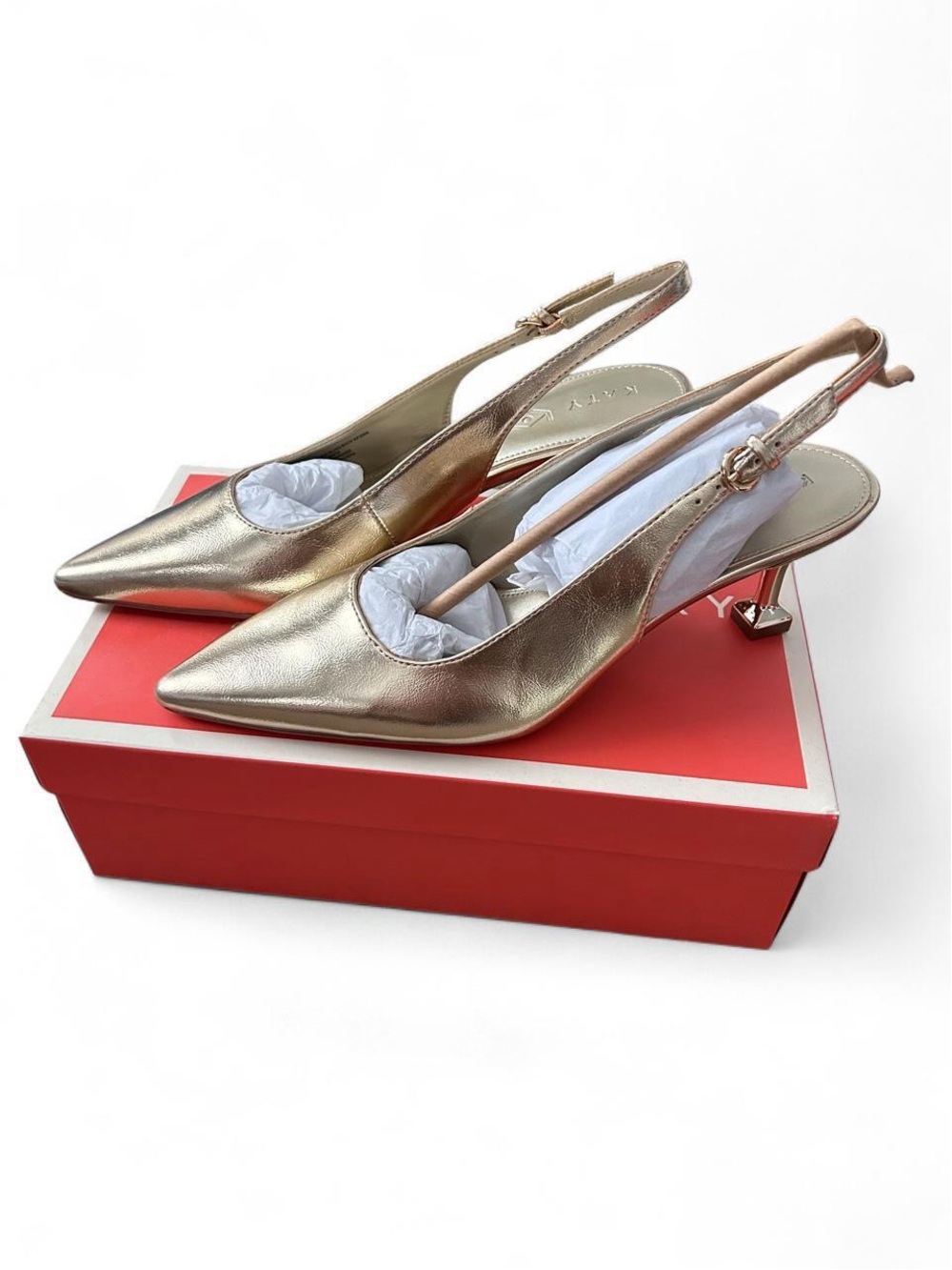 Katy Perry Collections Metallic Gold Slingback Pointed Toe Heels